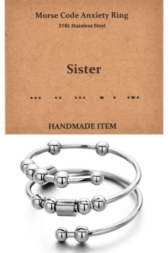 Morse Code Rings for Women, Stainless Steel Spinner Ring Fidget Rings for Anxiety Ring Morse Code Rings Inspirational Gifts Jewelry Women Birthday Graduation Gifts for Her Best Friends