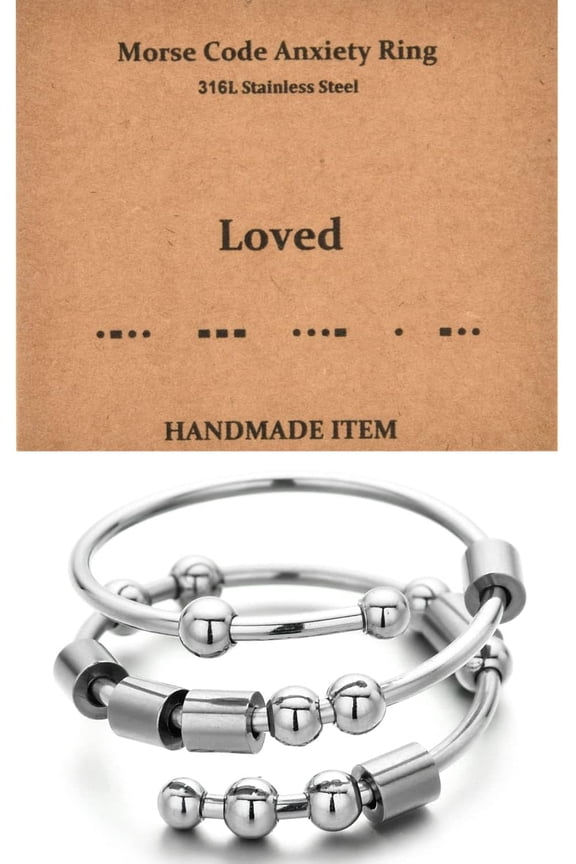 Morse Code Rings for Women, Stainless Steel Spinner Ring Fidget Rings for Anxiety Ring Morse Code Rings Inspirational Gifts Jewelry Women Birthday Graduation Gifts for Her Best Friends