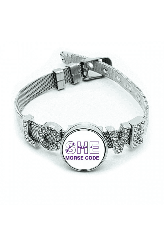 Morse Code She Dot-line Expression Bracelet Wristband Crystal Love Adjustable Bangle