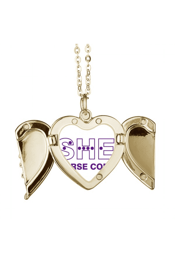 Morse Code She Dot-line Expression Folded Wings Peach Heart Pendant Necklace