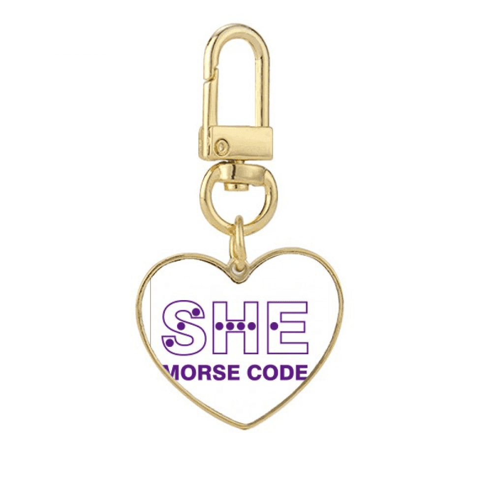 Morse Code She Dot-line Expression Gold Heart Keychain Metal Keyring ...