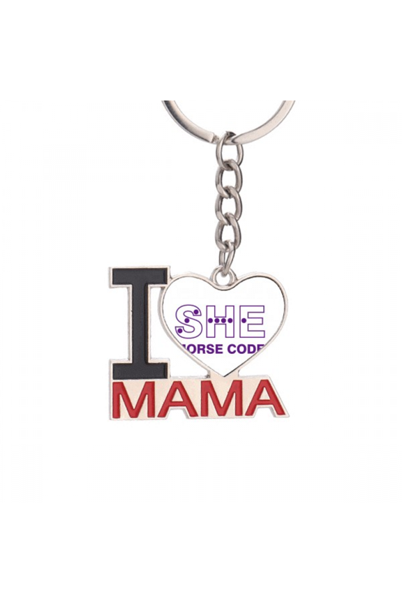 Morse Code She Dot-line Expression Keychain Metal Keyring Holder Love MAMA Mother