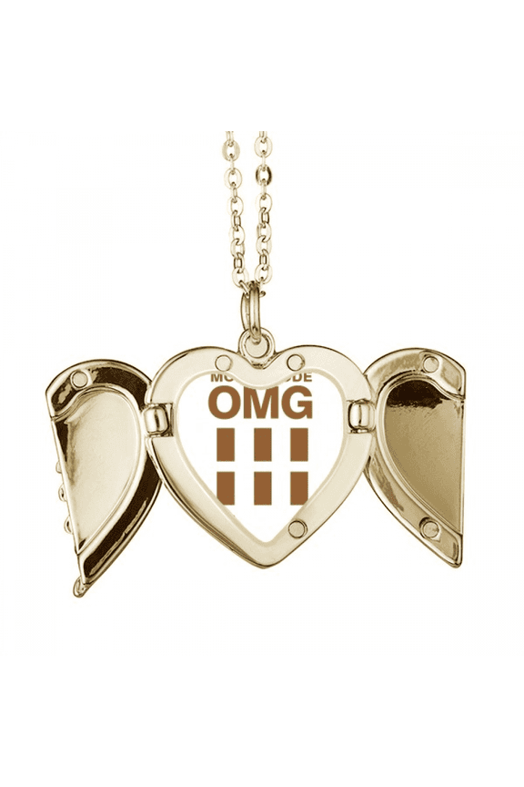 Morse Code Skyline Expression Folded Wings Peach Heart Pendant Necklace