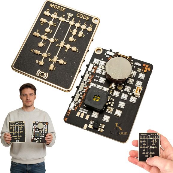 Morse Code Trainer Card Pro, Professional PCB Style with Interactive LEDs & Signal Buttons for Adult Morse Code Learning