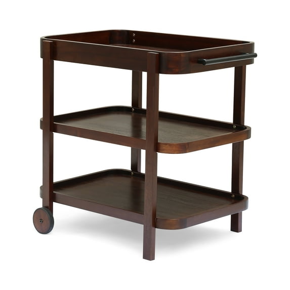 Morse Rustic Acacia Wood Bar Cart with Shelves, Brown Mahogany