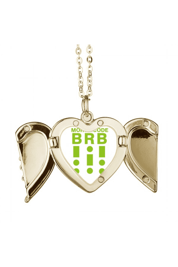 Morse's Code Will Back Art Deco Fashion Folded Wings Peach Heart Pendant Necklace