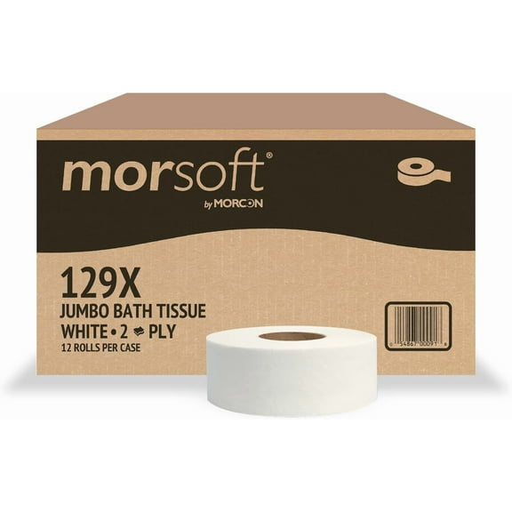 Morsoft by Morcon Jumbo Toilet Paper Rolls, 12 Rolls/Carton, 2-Ply, 100% Recycled Fibers, Soft and Absorbent, Fits in Jumbo Tissue Dispensers, Commercial Toilet Paper