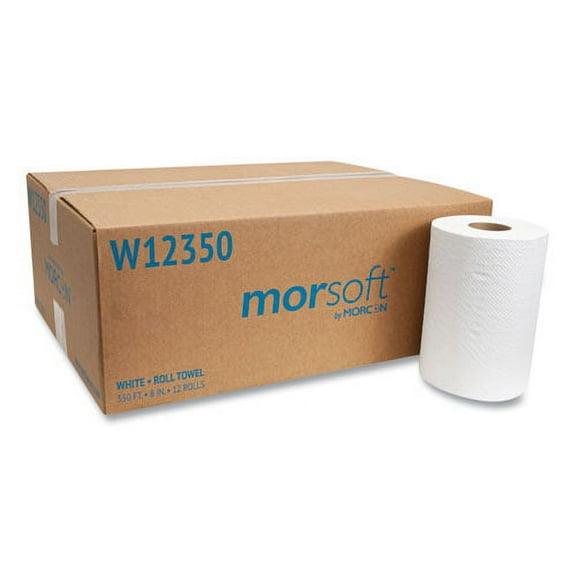 Morsoft Universal Roll Towels, 8" X 350 Ft, White, 12 Rolls/carton | Bundle of 2 Cartons
