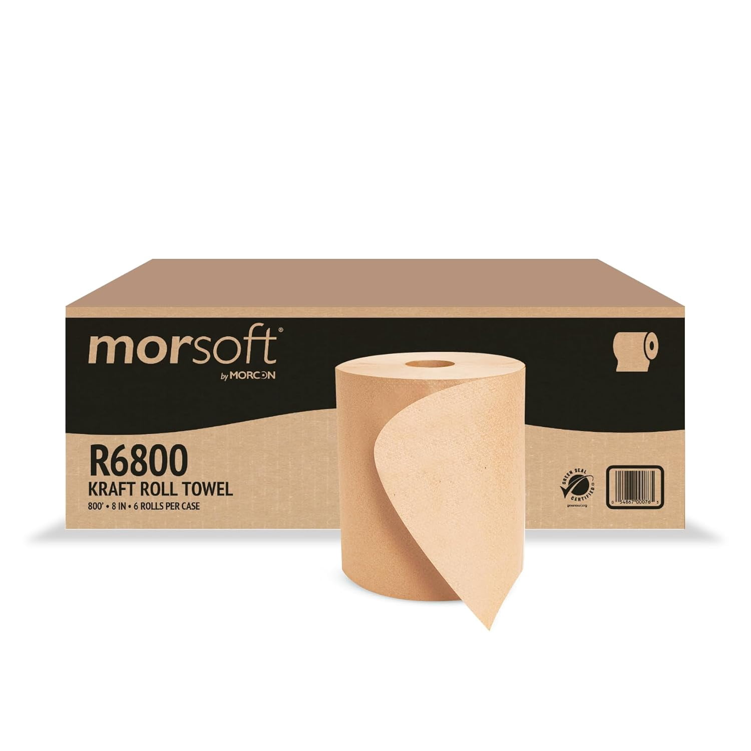 Morsoft by Morcon Paper R6800 Universal Hardwound Roll Towels, 100% Recycled Fibers, 6 Rolls X 800 ft Brown Paper Towels