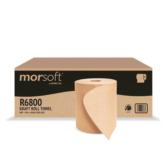 Morsoft by Morcon Paper R6800 Universal Hardwound Roll Towels, 100% Recycled Fibers, 6 Rolls X 800 ft Brown Paper Towels