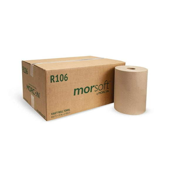Morsoft by Morcon R106 Hardwound Roll Towels, 10 Inch, 1-Ply, 800 ft., Brown/Kraft, 6 Count