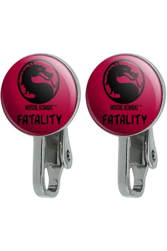 Mortal Kombat Fatality Logo Novelty Clip-On Stud Earrings[f311]