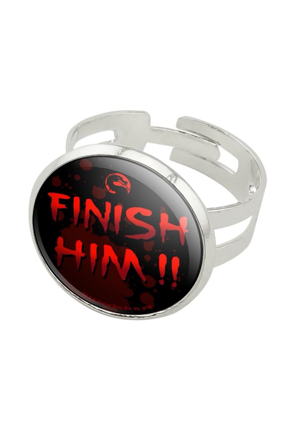 Mortal Kombat Klassic Finish Him Silver Plated Adjustable Novelty Ring
