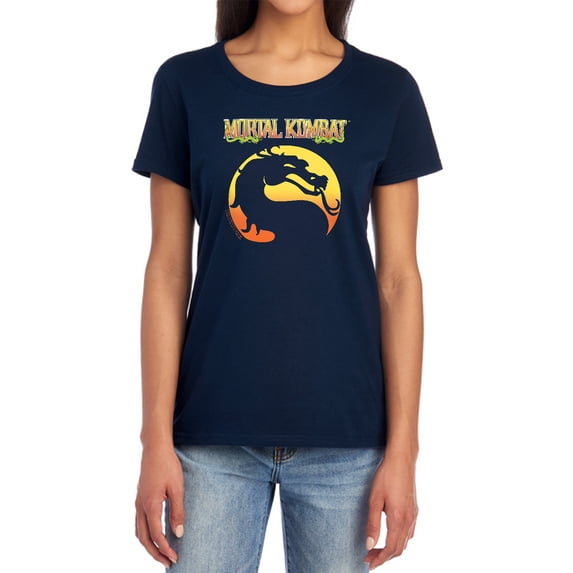 Mortal Kombat Klassic Logo Women's T Shirt, Navy, Medium