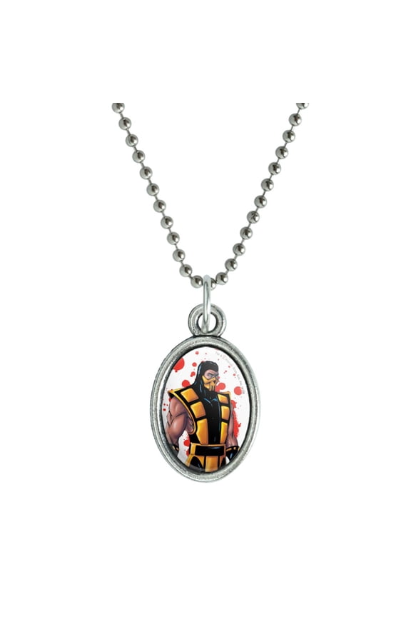 Mortal Kombat Klassic Scorpion Character Antiqued Oval Charm Pendant with Chain