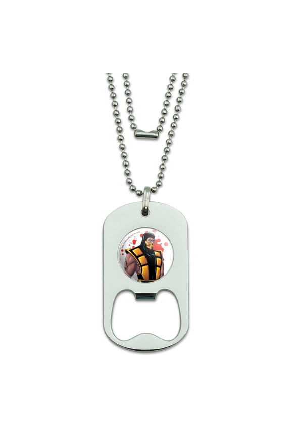 Mortal Kombat Klassic Scorpion Character Military Dog Tag Bottle Opener Pendant