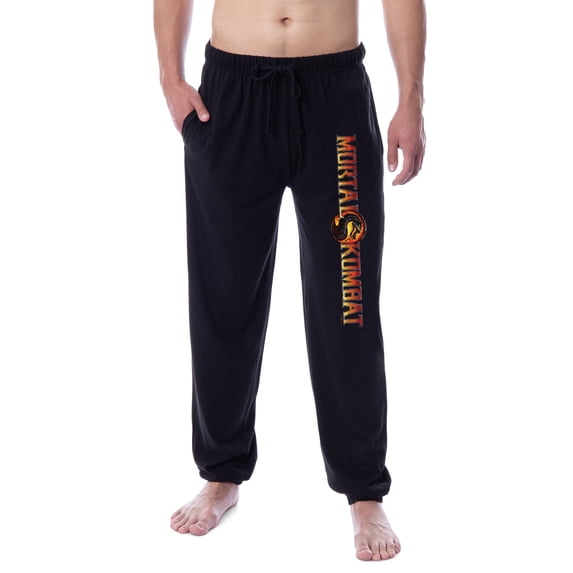Mortal Kombat Men's Dragon Script Logo Video Game Jogger Pajama Pants