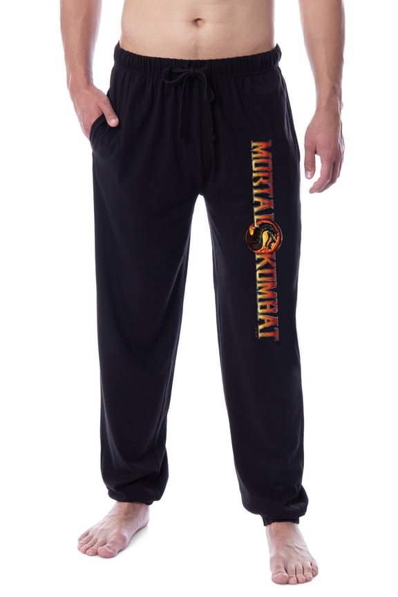 Mortal Kombat Men's Dragon Script Logo Video Game Jogger Pajama Pants