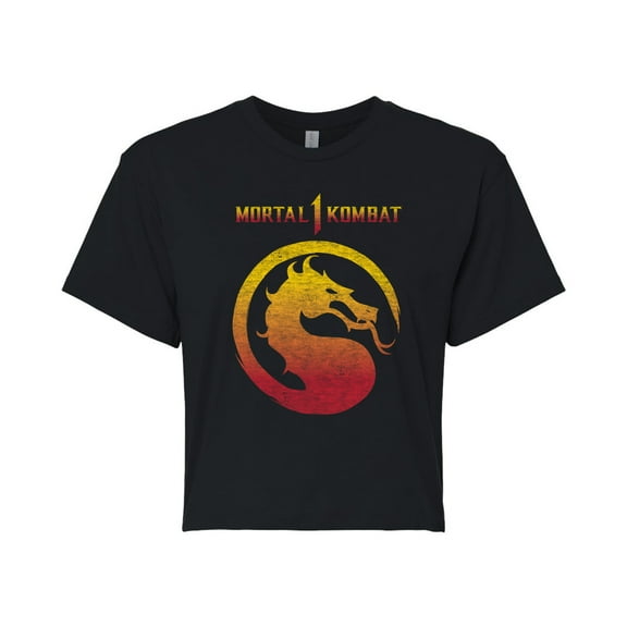 Mortal Kombat - Mk 1 Logo Vintage - Juniors Cropped Cotton Blend T-Shirt