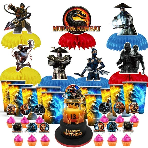 Mortal Kombat Party Supplies Decor Cups Fans Decorations Honeycomb Centerpieces Cake Toppers