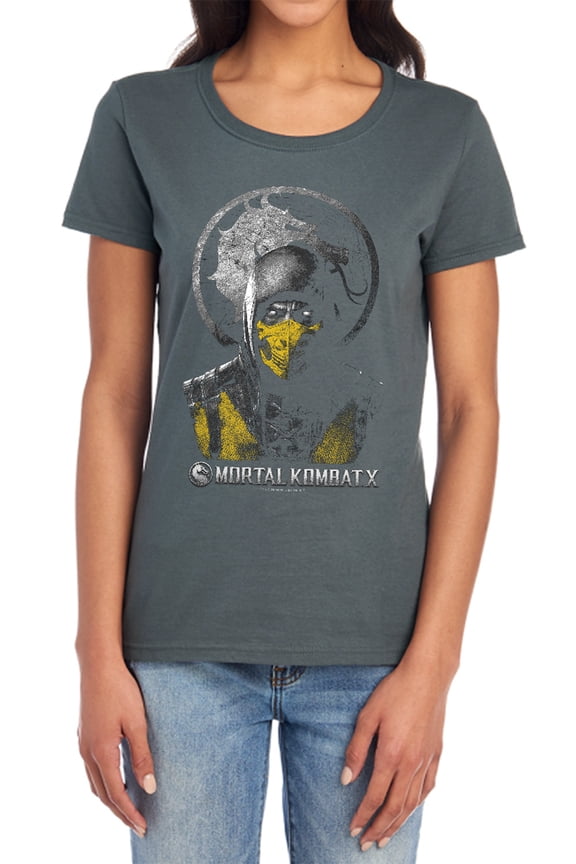 Mortal Kombat X Scorpion Bust Women's T Shirt, Charcoal, Medium
