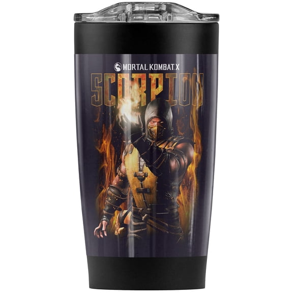 Mortal Kombat X/Scorpion Flames Stainless Steel Tumbler 20 oz Coffee Travel Mug/Cup, Vacuum Insulated & Double Wall with Leakproof Sliding Lid | Great for Hot Drinks and Cold Beverages