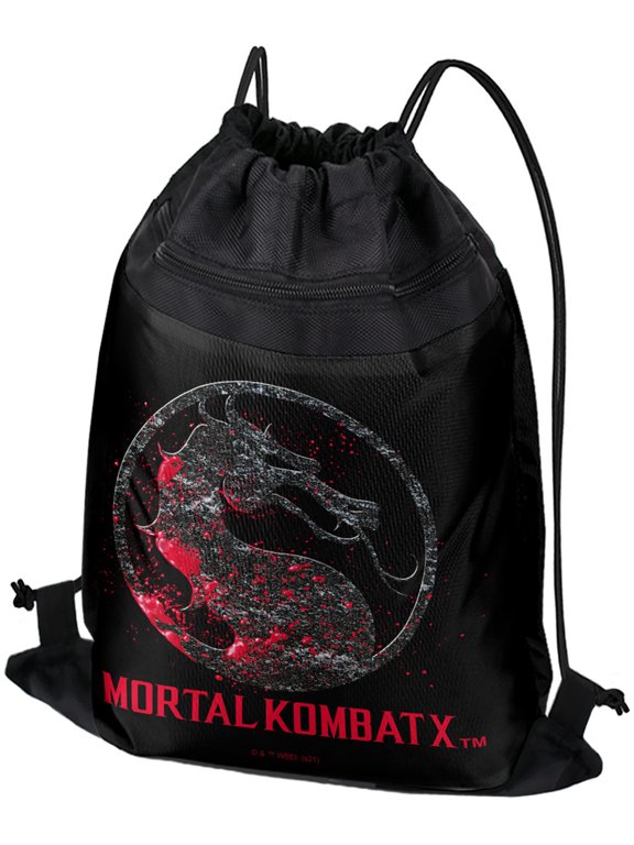 Mortal Kombat X Splatter Logo Drawstring Backpack Sports Bag Sackpack 17" x 13", Perfect for Gym, Yoga or Practice