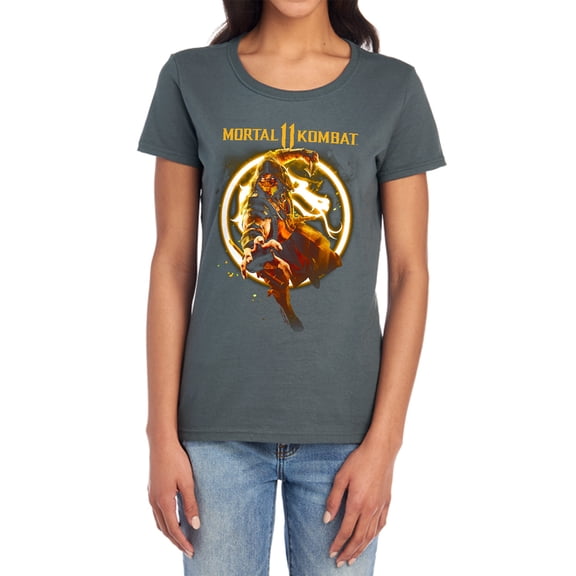 Mortal Kombat Xi Scorpion Flames Women's T Shirt, Charcoal, Small