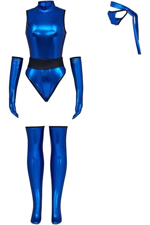 Mortal MK Kitana Female Sexy Blue Jumpsuit Kombat Suit with Mask Ninja Fighter Outfit