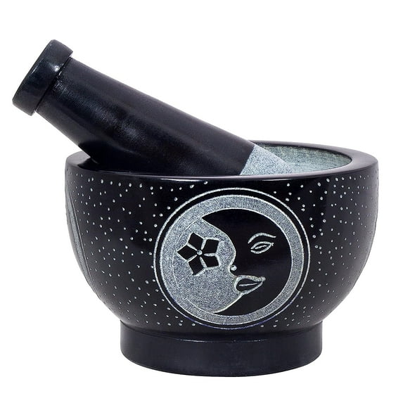 Mortar and Pestle, Made of Heavy Duty Polished Hard Stone, Natural Stone Grinder for Spices, Pastes, Herbs, Seasoning etc. (Moon Star)