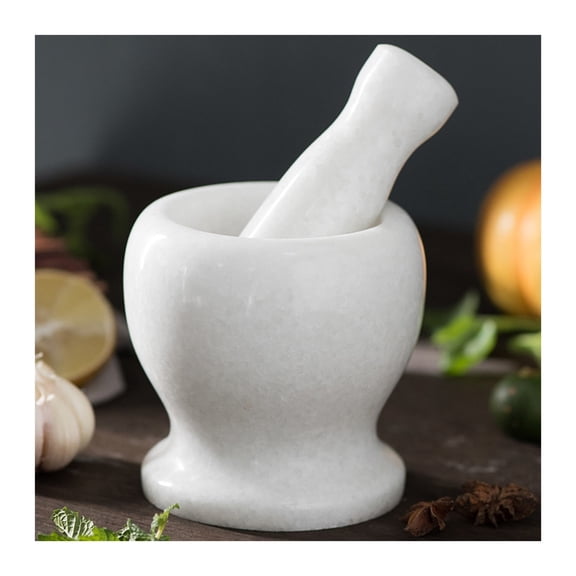 Mortar and Pestle Set Polished Natural Polished Marble Pill Crusher, Spice Grinder, Herb Bowl, Pesto Powde Small Size 3.7in