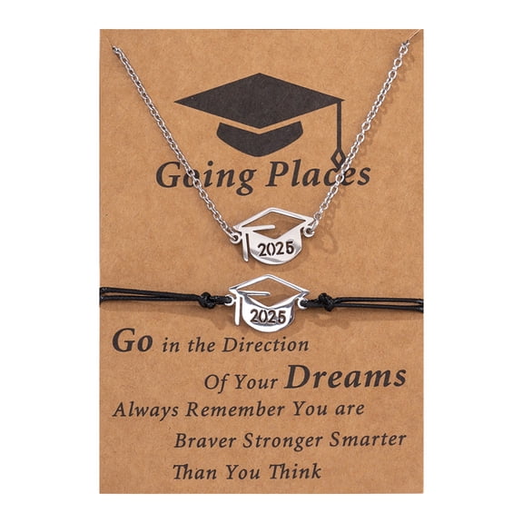 Mortarboard Graduation Necklace Adjustable Rope Bracelet Chain Pendant With Meaningful Card For Graduate College High School Class 2025