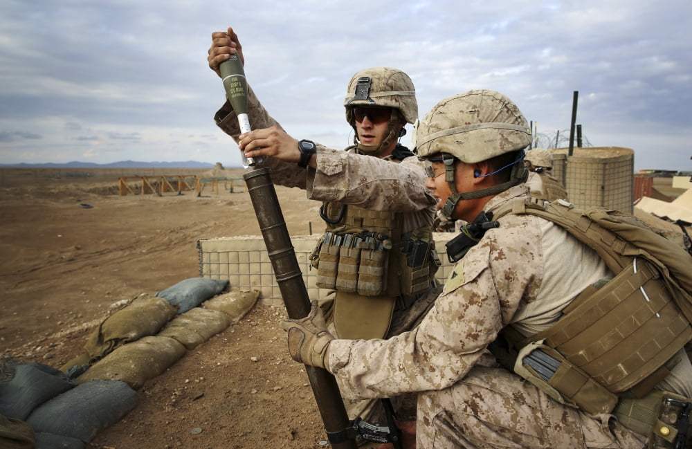 Mortarmen fire a 60mm mortar Canvas Art - Stocktrek Images (35 x 23)