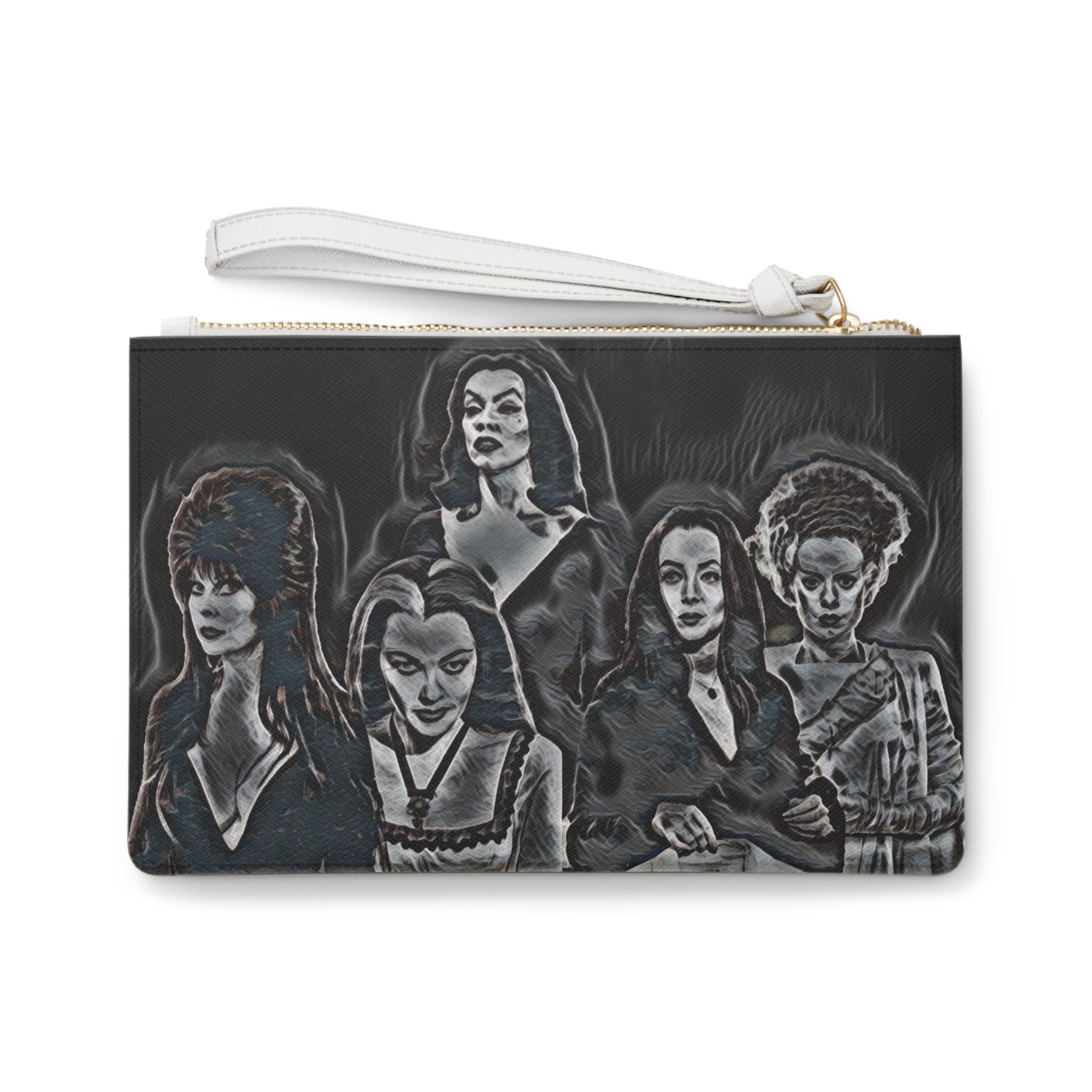 Bride & Frankenstein Heart Shaped Clutch Wallet - Vegan Leather Wristlet With Detachable Strap