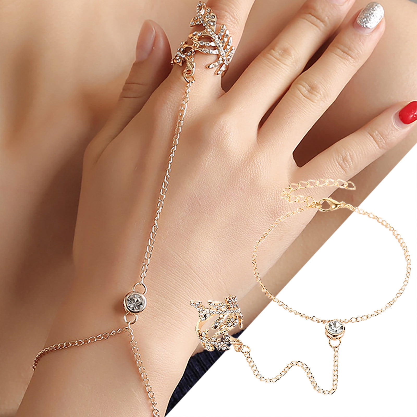 Butterfly Shape Hand Chain Bracelet Beach Jewelry Finger Ring Bracelet  Dainty Bracelet With Open Band Ring For Women Girls - Jewelry & Accessories  - Temu