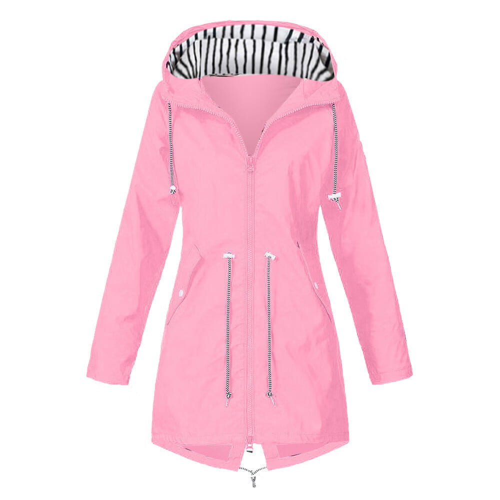 Mortilo Coats For Women , Solid Windproof Hooded Raincoat Sport Fishing  Jacket Fall Clothing For Climbing Outdoor Pink XL 