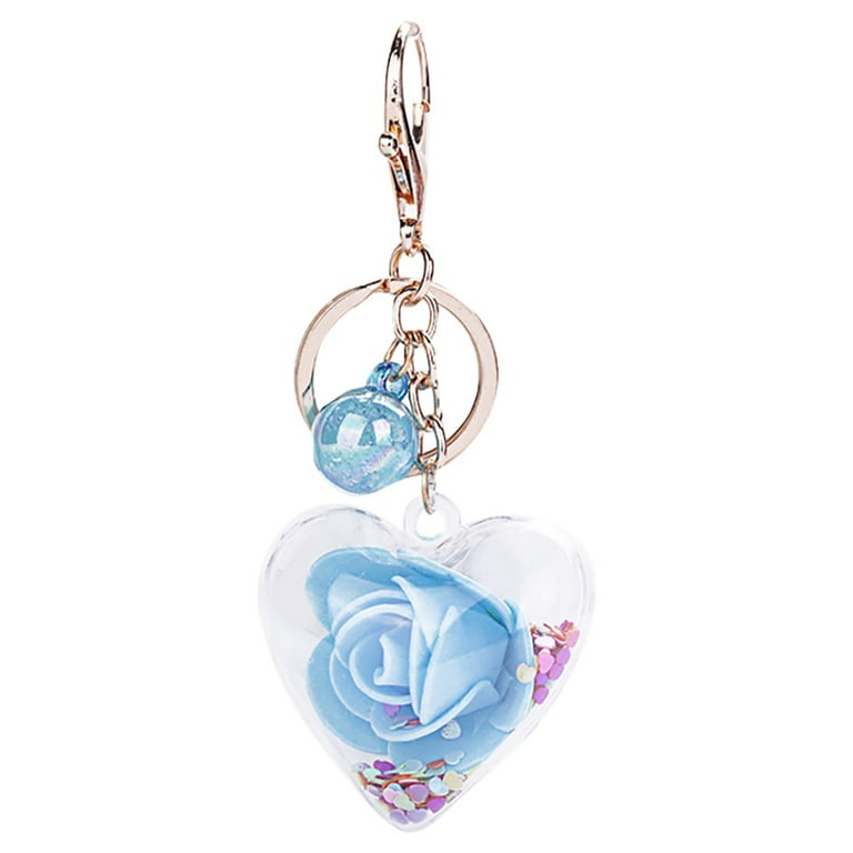 Mortilo Cute Keychain Women Acrylic Love Shape Star Sequin Rose Ring Holder Key Chains, Adult Unisex, Size: One size, Blue