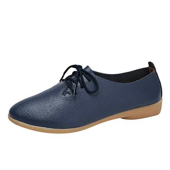 Mortilo Fashion Womens Breathable Lace Up Shoes Flats Casual Shoes PU casual shoes for Women Dark Blue