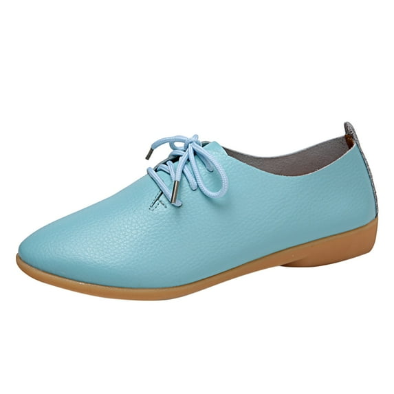 Mortilo Fashion Womens Breathable Lace Up Shoes Flats Casual Shoes PU casual shoes for Women Light Blue