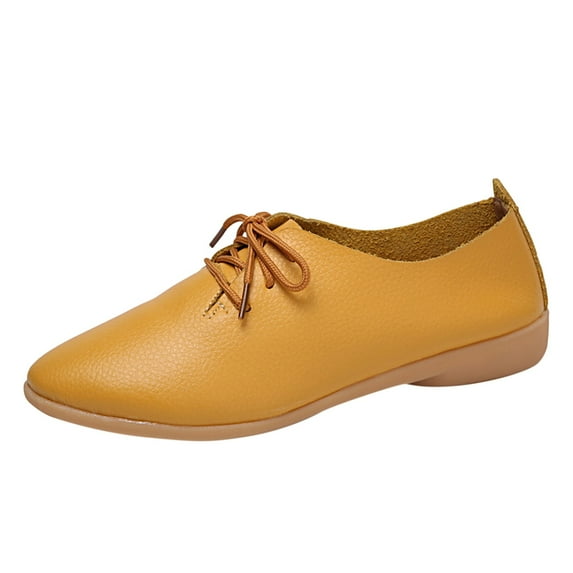 Mortilo Fashion Womens Breathable Lace Up Shoes Flats Casual Shoes PU casual shoes for Women Yellow