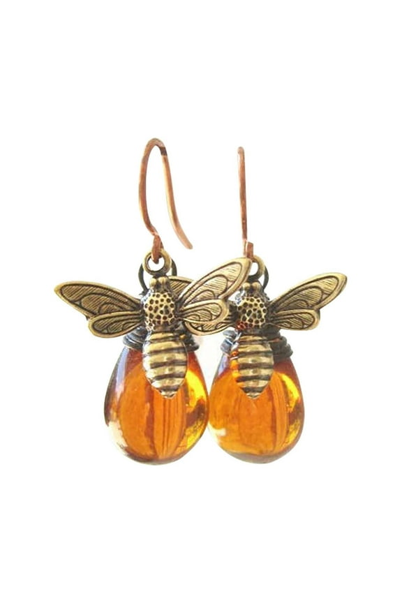 Gift Drop Earrings Jewelry Bee Drop Retro Woman Earrings Amber Exaggerated Earrings(Earrings)
