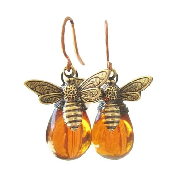 Mortilo Gift Drop Earrings Jewelry Bee Drop Retro Woman Earrings Amber Exaggerated Earrings(Earrings)