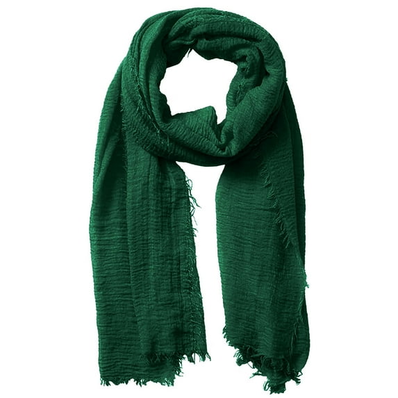 Mortilo Gift For Men Women Solid Crinkle Vintage Soft Scarf With Fringed Long Edges Scarves Gifts For Mom Green One Size