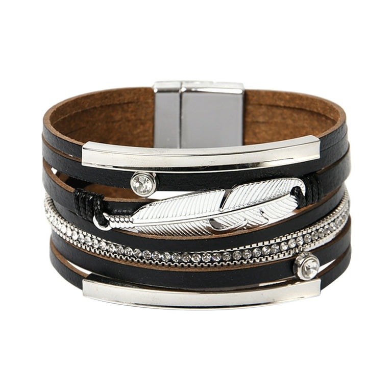 Mortilo Leather Bracelet Set Multilayer Wrap Bracelet Feather Bracelet Clasp Bracelet For Women Bracelets Walmart