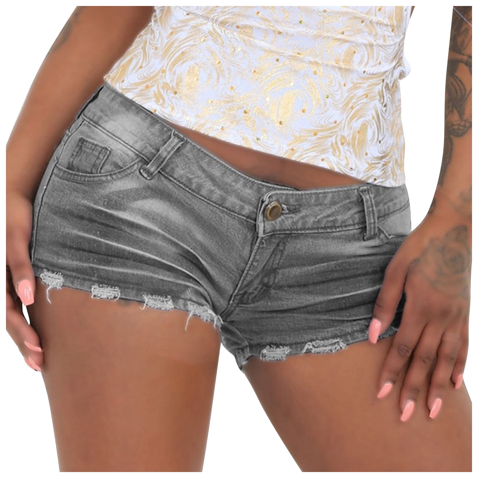 Mortilo Low Waisted Jeans For Women Y2K Fashion Summer Women's Casual Denim  Shorts Frayed Hem Ripped Jeans Hot Shorts