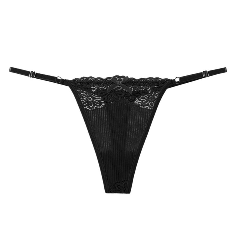 Mortilo Thong Underwear , Lace Thongs Low Rise Panty Cutout Panties Bride  Gifts Black L 