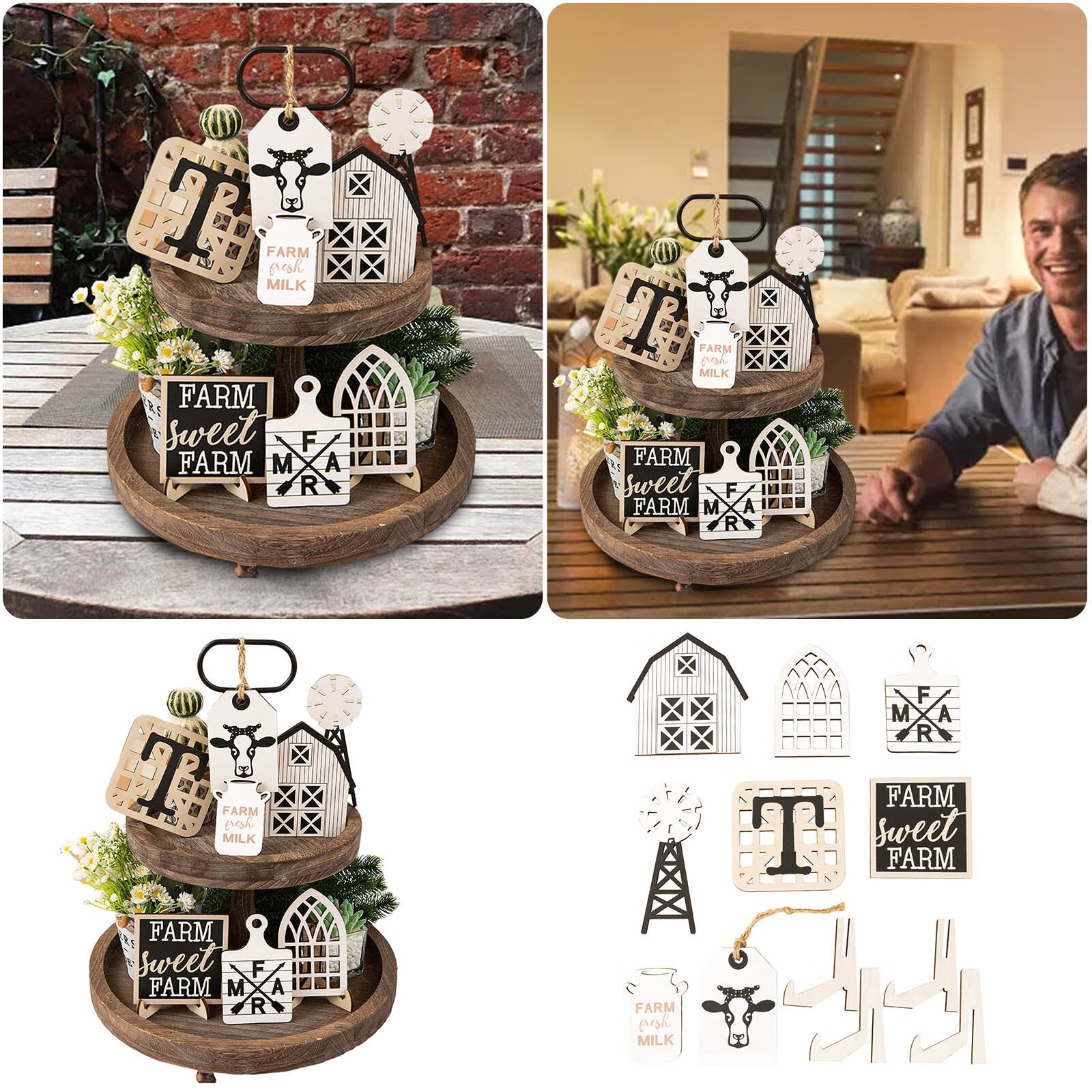 Mortilo Tray Decoration Garden Rustic Style Tiered Tray Decorative