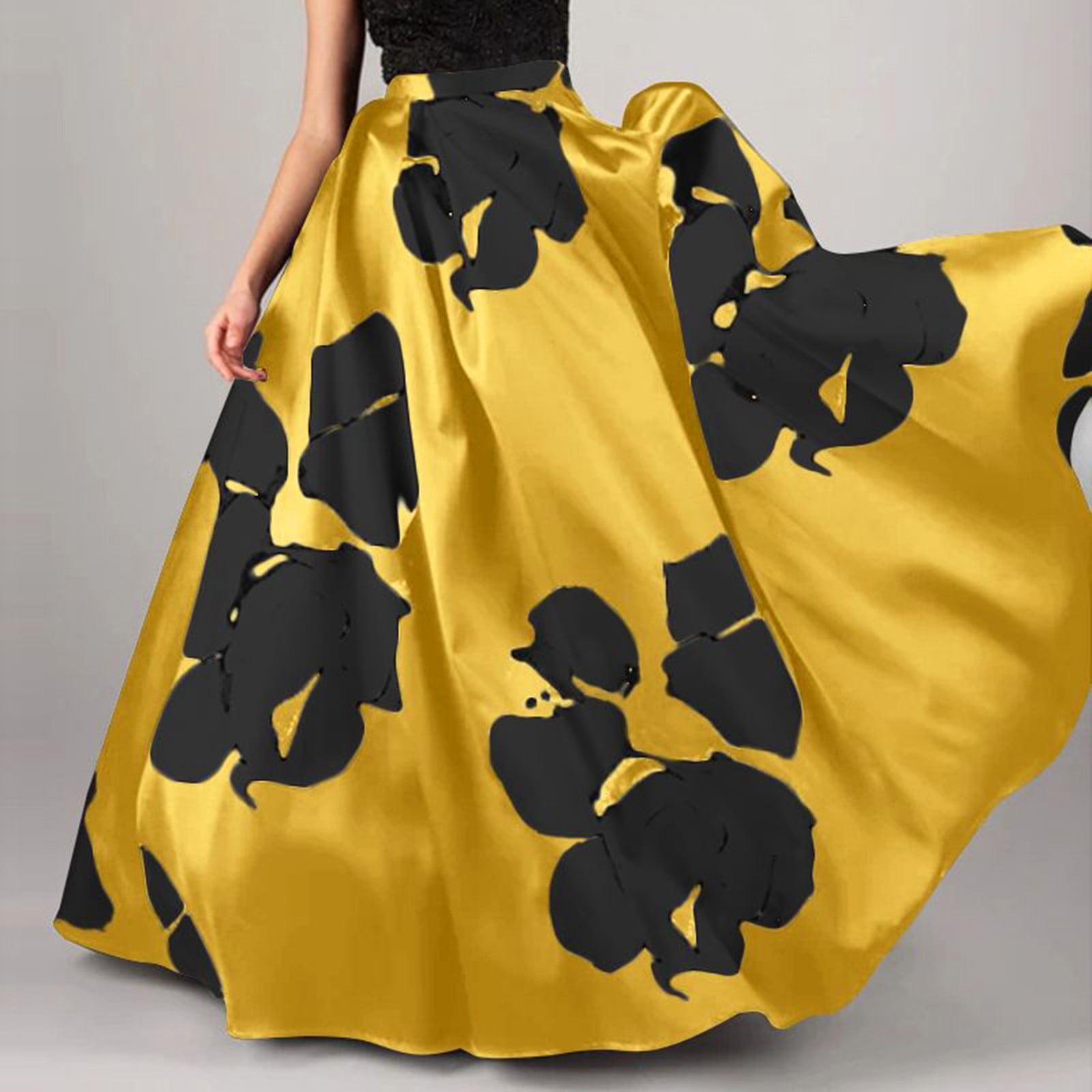 Mortilo Women Bohemian Floral Print Skirt High Waist Party Beach Pocket Long  Maxi Skirt 