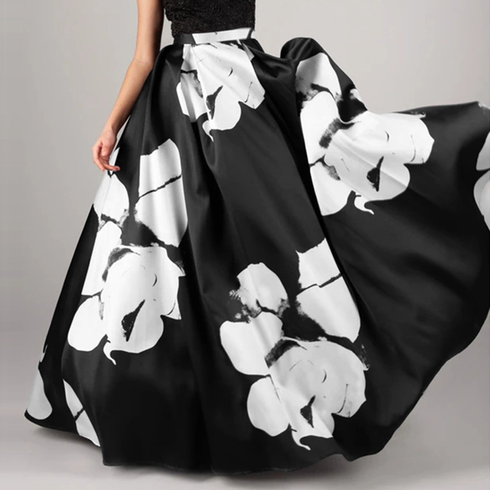 Mortilo Women Bohemian Floral Print Skirt High Waist Party Beach Pocket Long  Maxi Skirt 