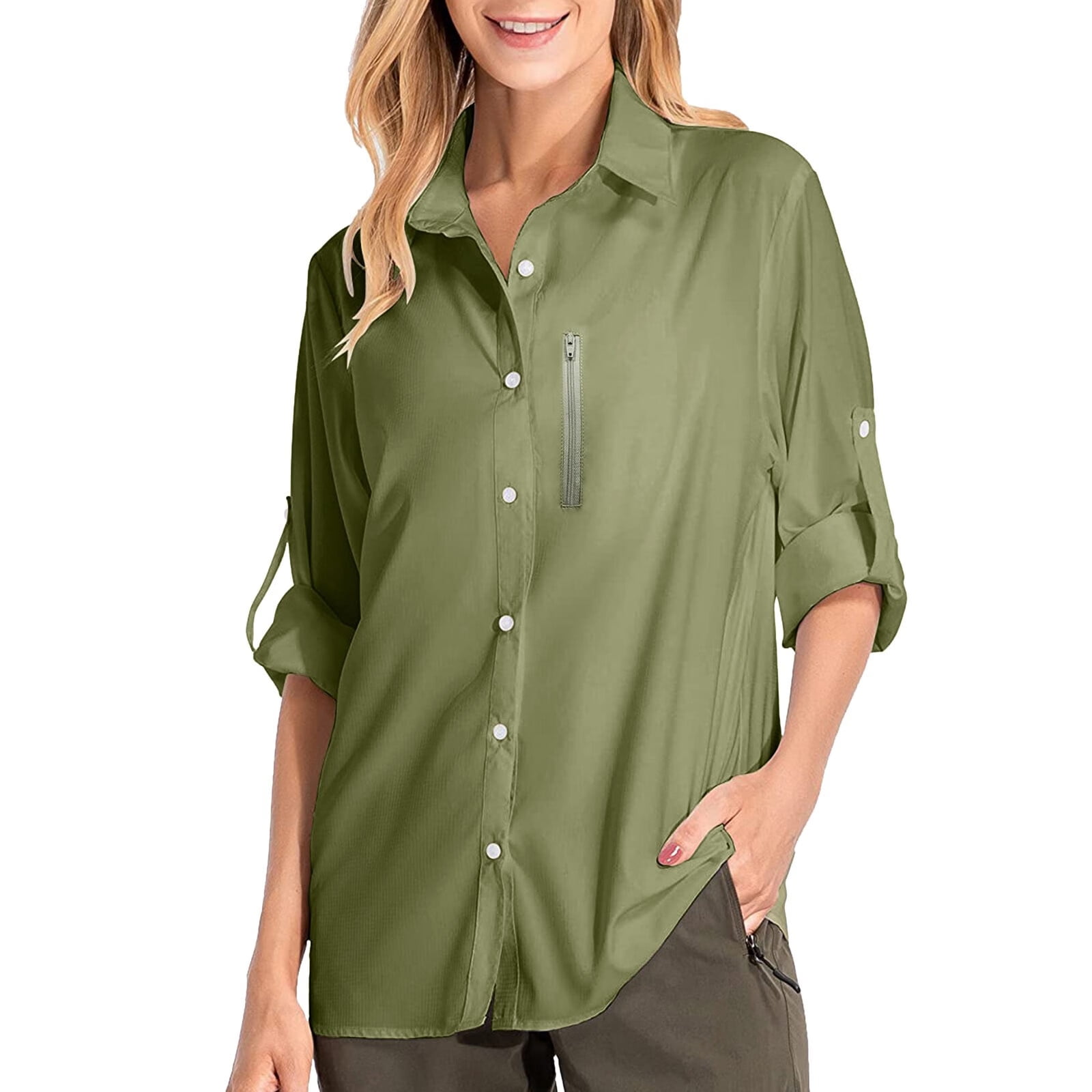 Mortilo Womens Shirts UPF 50+ Sun Long Sleeve Outdoor Cool Quick Dry  Fishing Hiking Shirt Khaki16